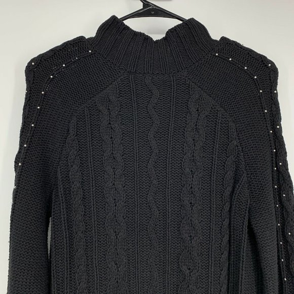 Philosophy Sweater Black Silver Beaded Mock Neck Pullover Tunic - Picture 8 of 9